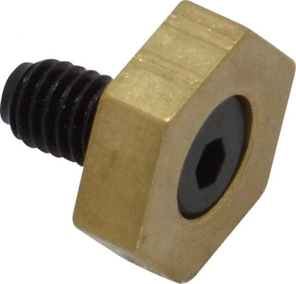 Mitee-Bite - 1/2" Brass Hex, 10-32 Stud Thread, Symmetrical Hex Clamp - 0.16" Hex Height, 350 Lb Holding Force, Hardened Steel Stud, 11/32" Long Thread, 2.5 Ft/Lb Torque, 10 Clamps - A1 Tooling