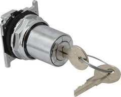 Eaton Cutler-Hammer - 30-1/2mm Mount Hole, 3 Position, Key Operated, Selector Switch Only - Silver, Momentary (MO) - A1 Tooling