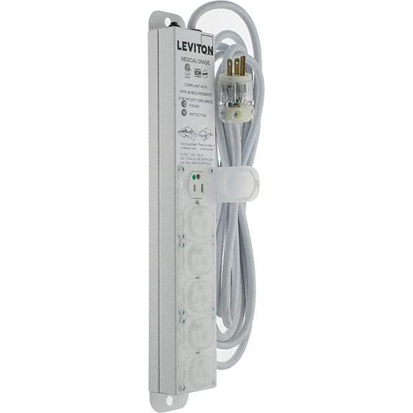 Leviton - 6 Outlets, 125 VAC15 Amps, 15' Cord, Surge Power Outlet Strip - Wall/Surface Mount, 5-20 NEMA Configuration, 1-1/4' Strip, UL 60601-1 - A1 Tooling