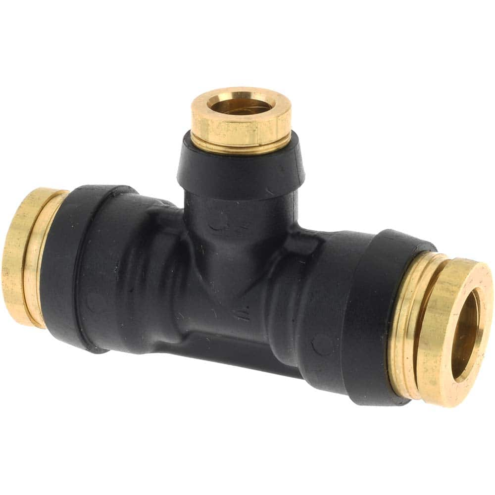 Parker - Plastic Push-To-Connect Tube Fittings; Type: Union Tee ; Tube Outside Diameter (Inch): 3/8 x 3/8 x 1/4 ; Maximum Working Pressure (psi): 250.00 ; Material: Nylon/Brass/Buna - Exact Industrial Supply