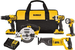 DeWALT - 20 Volt Cordless Tool Combination Kit - Includes 1/2" Compact Drill/Driver, 1/4" Impact Driver, Reciprocating Saw, 6-1/2 Circular Saw & LED Worklight, Lithium-Ion Battery Included - A1 Tooling