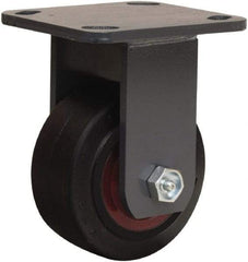 Hamilton - 4" Diam x 2" Wide x 5-5/8" OAH Top Plate Mount Rigid Caster - Rubber Mold on Cast Iron, 300 Lb Capacity, Straight Roller Bearing, 4 x 4-1/2" Plate - A1 Tooling