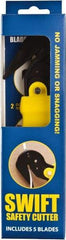 Swift Safety Cutter - Springback Safety Utility Knife - 2" Steel Blade, Yellow Nylon-6 Polyamide Handle, 6 Blades Included - A1 Tooling