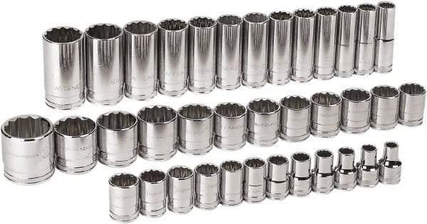 GearWrench - 37 Piece 1/2" Drive Chrome Finish Deep Well Socket Set - 12 Points, 9mm to 36mm Range, Metric Measurement Standard - A1 Tooling