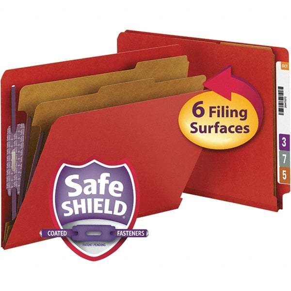 SMEAD - 12-1/4 x 9-1/2", Letter Size, Bright Red, Classification Folders with End Tab Fastener - 23 Point Stock, Straight Tab Cut Location - A1 Tooling