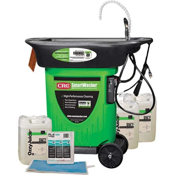 CRC - Free Standing Water-Based Mobile Parts Washer Kit - 25 Gal Max Operating Capacity, Plastic Tank, 42" Long x 48" Wide - A1 Tooling