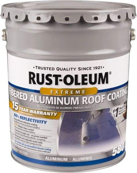 Rust-Oleum - 5 Gal Pail Aluminum Fibered Aluminum Roof Coating - 50 Sq Ft/Gal Coverage, 397 g/L VOC Content, Mildew Resistant, Long Term Durability & Weather Resistance - A1 Tooling