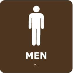 NMC - Men, 8" Wide x 8" High, Plastic Sign - English, Braille, White on Brown, Wall Mount - A1 Tooling