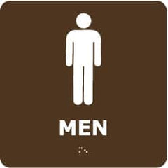 NMC - Men, 8" Wide x 8" High, Plastic Sign - English, Braille, White on Brown, Wall Mount - A1 Tooling