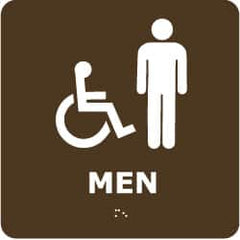 NMC - Men, 8" Wide x 8" High, Plastic Sign - English, Braille, White on Brown, Wall Mount - A1 Tooling