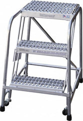 Cotterman - 30" 3 Step Rolling Warehouse Ladder - Rolling Safety Ladder, 350 Lb Capacity, 30" Platform Height, 30" Base Width x 29" Base Depth, Serrated - A1 Tooling