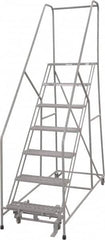 Cotterman - 100" 7 Step Rolling Warehouse Ladder - 50° Incline, 450 Lb Capacity, 70" Platform Height, 30" Base Width x 81" Base Depth, Perforated Tread - A1 Tooling