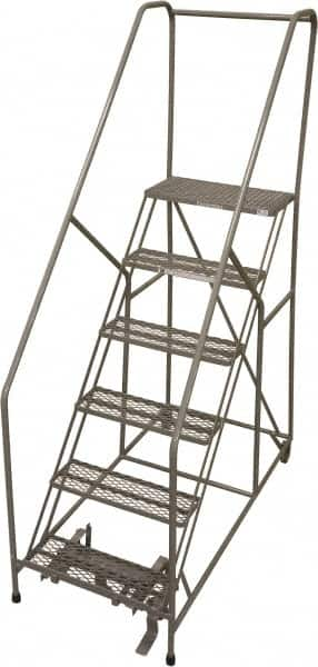 Cotterman - 90" 6 Step Rolling Warehouse Ladder - 50° Incline, 450 Lb Capacity, 60" Platform Height, 30" Base Width x 72" Base Depth, Perforated Tread - A1 Tooling