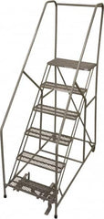 Cotterman - 90" 6 Step Rolling Warehouse Ladder - 50° Incline, 450 Lb Capacity, 60" Platform Height, 30" Base Width x 72" Base Depth, Perforated Tread - A1 Tooling