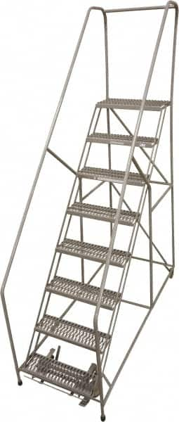 Cotterman - 78" 8 Step Rolling Warehouse Ladder - 50° Incline, 450 Lb Capacity, 80" Platform Height, 32" Base Width x 110" Base Depth, Perforated Tread - A1 Tooling