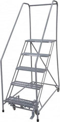 Cotterman - 80" 5 Step Rolling Warehouse Ladder - 50° Incline, 450 Lb Capacity, 50" Platform Height, 30" Base Width x 51" Base Depth, Perforated Tread - A1 Tooling