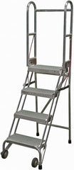 Cotterman - 70" 4 Step Rolling Warehouse Ladder - Portable Folding Safety Ladder, 350 Lb Capacity, 40" Platform Height, 21" Base Width x 36" Base Depth, Perforated Tread - A1 Tooling