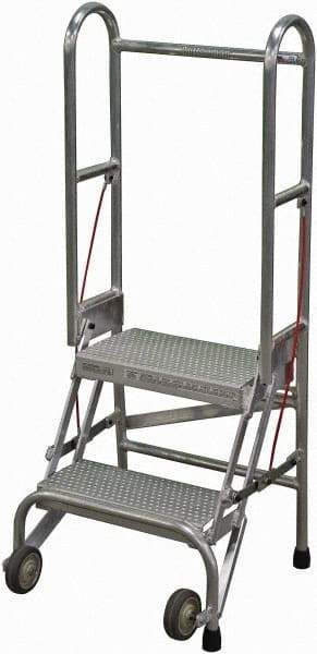 Cotterman - 50" 2 Step Rolling Warehouse Ladder - Portable Folding Safety Ladder, 350 Lb Capacity, 20" Platform Height, 21" Base Width x 22" Base Depth, Perforated Tread - A1 Tooling