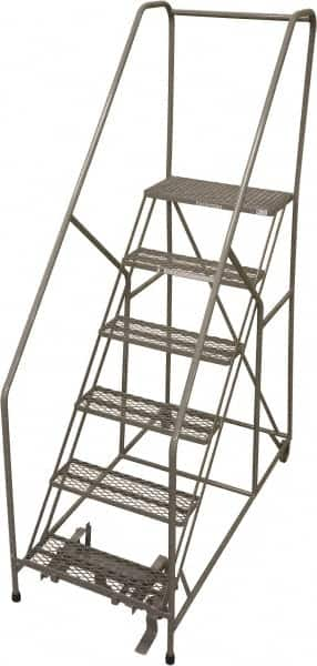 Cotterman - 90" 6 Step Rolling Warehouse Ladder - 50° Incline, 450 Lb Capacity, 60" Platform Height, 33" Base Width x 60" Base Depth, Perforated Tread - A1 Tooling