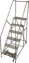 Cotterman - 90" 6 Step Rolling Warehouse Ladder - 50° Incline, 450 Lb Capacity, 60" Platform Height, 33" Base Width x 60" Base Depth, Perforated Tread - A1 Tooling