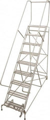 Cotterman - 120" 9 Step Rolling Warehouse Ladder - 50° Incline, 450 Lb Capacity, 90" Platform Height, 34" Base Width x 88" Base Depth, Perforated Tread - A1 Tooling