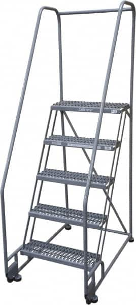 Cotterman - 80" 5 Step Rolling Warehouse Ladder - Tilt & Roll Safety Ladder, 450 Lb Capacity, 50" Platform Height, 28" Base Width x 43" Base Depth, Serrated Steel - A1 Tooling