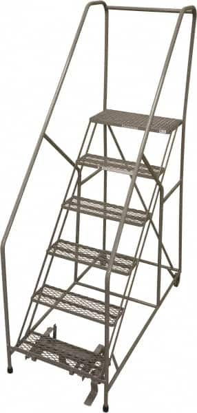 Cotterman - 90" 6 Step Rolling Warehouse Ladder - 50° Incline, 450 Lb Capacity, 60" Platform Height, 30" Base Width x 60" Base Depth, Perforated Tread - A1 Tooling