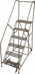 Cotterman - 90" 6 Step Rolling Warehouse Ladder - 50° Incline, 450 Lb Capacity, 60" Platform Height, 30" Base Width x 60" Base Depth, Perforated Tread - A1 Tooling