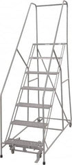 Cotterman - 100" 7 Step Rolling Warehouse Ladder - 50° Incline, 450 Lb Capacity, 70" Platform Height, 30" Base Width x 69" Base Depth, Perforated Tread - A1 Tooling