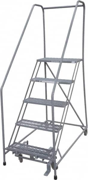 Cotterman - 80" 5 Step Rolling Warehouse Ladder - 50° Incline, 450 Lb Capacity, 50" Platform Height, 30" Base Width x 63" Base Depth, Perforated Tread - A1 Tooling