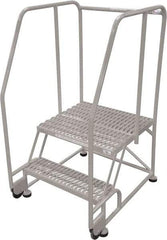 Cotterman - 50" 2 Step Rolling Warehouse Ladder - Tilt & Roll Safety Ladder, 450 Lb Capacity, 20" Platform Height, 34" Base Width x 28" Base Depth, Perforated Tread - A1 Tooling