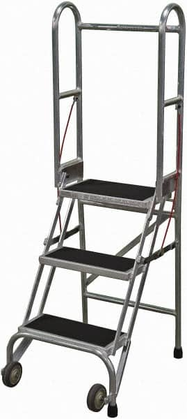 Cotterman - 60" 3 Step Rolling Warehouse Ladder - Portable Folding Safety Ladder, 350 Lb Capacity, 30" Platform Height, 21" Base Width x 28" Base Depth, Rubber Matted - A1 Tooling