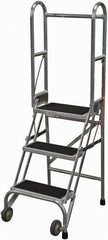 Cotterman - 60" 3 Step Rolling Warehouse Ladder - Portable Folding Safety Ladder, 350 Lb Capacity, 30" Platform Height, 21" Base Width x 28" Base Depth, Rubber Matted - A1 Tooling