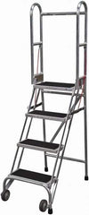 Cotterman - 70" 4 Step Rolling Warehouse Ladder - Portable Folding Safety Ladder, 350 Lb Capacity, 40" Platform Height, 21" Base Width x 36" Base Depth, Rubber Matted - A1 Tooling