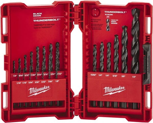 Milwaukee Tool - 1/16 to 9/64", 135° Point, Oxide Finish, High Speed Steel Maintenance Length Drill Bit Set - A1 Tooling