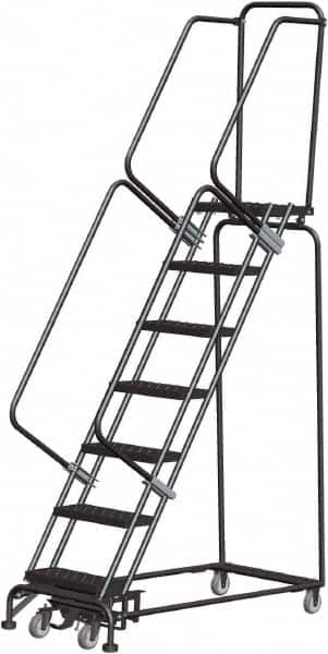 Ballymore - 103" 7 Step Rolling Warehouse Ladder - Lock Step Rolling Safety Ladder, 450 Lb Capacity, 70" Platform Height, 24" Base Width x 55" Base Depth, Perforated Tread - A1 Tooling