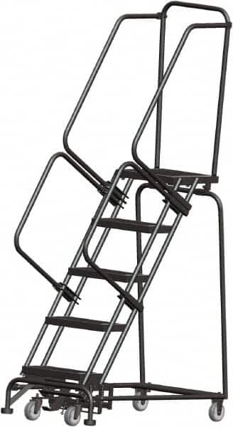 Ballymore - 83" 5 Step Rolling Warehouse Ladder - Lock Step Rolling Safety Ladder, 450 Lb Capacity, 50" Platform Height, 24" Base Width x 43" Base Depth, Perforated Tread - A1 Tooling