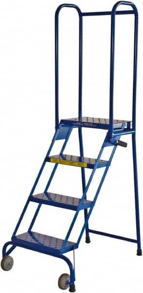 Ballymore - 68" 4 Step Rolling Warehouse Ladder - Lock-N-Stock, 300 Lb Capacity, 38" Platform Height, 24" Base Width x 35" Base Depth, Perforated Tread - A1 Tooling