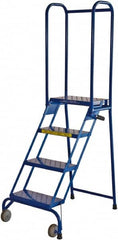 Ballymore - 68" 4 Step Rolling Warehouse Ladder - Lock-N-Stock, 350 Lb Capacity, 38" Platform Height, 24" Base Width x 35" Base Depth, Perforated Tread - A1 Tooling