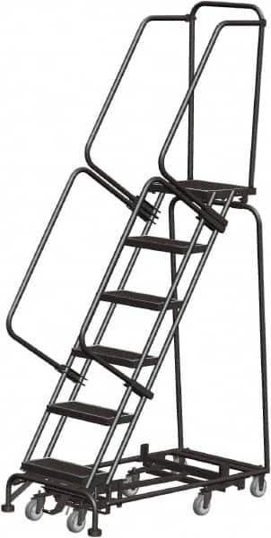 Ballymore - 93" 6 Step Rolling Warehouse Ladder - Lock Step Rolling Safety Ladder, 450 Lb Capacity, 60" Platform Height, 24" Base Width x 49" Base Depth, Perforated Tread - A1 Tooling