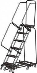 Ballymore - 93" 6 Step Rolling Warehouse Ladder - Lock Step Rolling Safety Ladder, 450 Lb Capacity, 60" Platform Height, 24" Base Width x 49" Base Depth, Perforated Tread - A1 Tooling