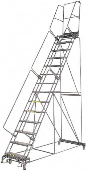 Ballymore - 185" 14 Step Rolling Warehouse Ladder - Lock Step Rolling Safety Ladder, 450 Lb Capacity, 140" Platform Height, 40" Base Width x 100" Base Depth, Perforated Tread - A1 Tooling