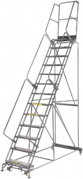 Ballymore - 175" 13 Step Rolling Warehouse Ladder - Lock Step Rolling Safety Ladder, 450 Lb Capacity, 130" Platform Height, 40" Base Width x 94" Base Depth, Perforated Tread - A1 Tooling