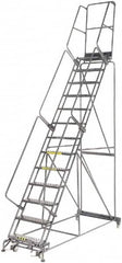 Ballymore - 175" 13 Step Rolling Warehouse Ladder - Lock Step Rolling Safety Ladder, 450 Lb Capacity, 130" Platform Height, 40" Base Width x 94" Base Depth, Perforated Tread - A1 Tooling