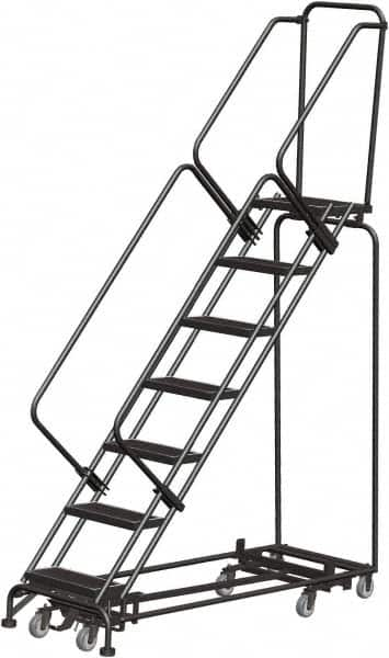 Ballymore - 103" 7 Step Rolling Warehouse Ladder - Lock Step Rolling Safety Ladder, 450 Lb Capacity, 70" Platform Height, 32" Base Width x 66" Base Depth, Perforated Tread - A1 Tooling