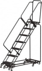 Ballymore - 103" 7 Step Rolling Warehouse Ladder - Lock Step Rolling Safety Ladder, 450 Lb Capacity, 70" Platform Height, 32" Base Width x 66" Base Depth, Perforated Tread - A1 Tooling