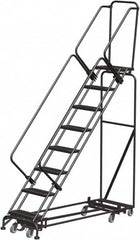 Ballymore - 113" 8 Step Rolling Warehouse Ladder - Lock Step Rolling Safety Ladder, 450 Lb Capacity, 80" Platform Height, 32" Base Width x 74" Base Depth, Perforated Tread - A1 Tooling