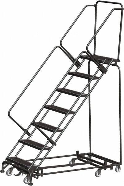 Ballymore - 103" 7 Step Rolling Warehouse Ladder - Lock Step Rolling Safety Ladder, 450 Lb Capacity, 70" Platform Height, 24" Base Width x 66" Base Depth, Perforated Tread - A1 Tooling