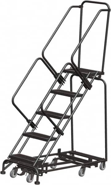 Ballymore - 83" 5 Step Rolling Warehouse Ladder - Lock Step Rolling Safety Ladder, 450 Lb Capacity, 50" Platform Height, 32" Base Width x 50" Base Depth, Perforated Tread - A1 Tooling