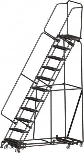 Ballymore - 143" 11 Step Rolling Warehouse Ladder - Lock Step Rolling Safety Ladder, 450 Lb Capacity, 110" Platform Height, 32" Base Width x 80" Base Depth, Perforated Tread - A1 Tooling